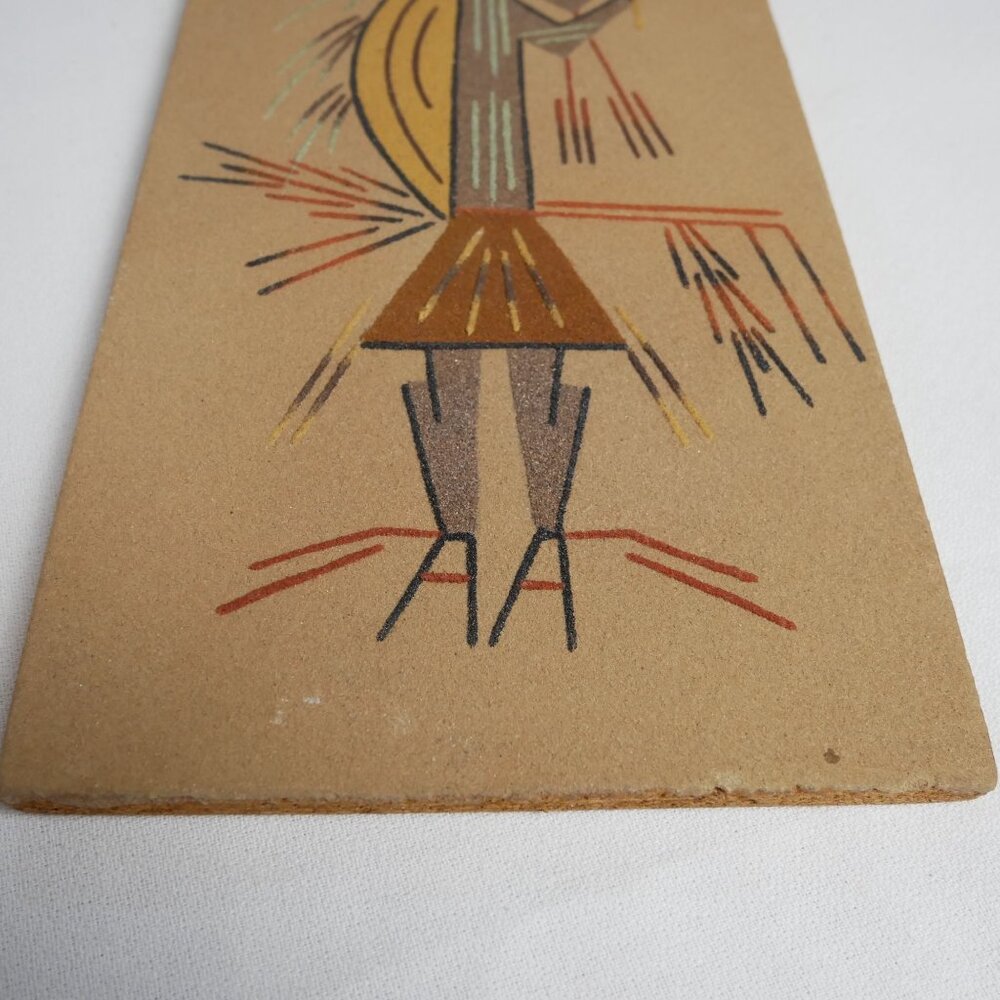 Vintage Navajo "Hunchback Medicine Man" Sand Art w/ Tribal Figure Design 12"x6" - Picture 10 of 10